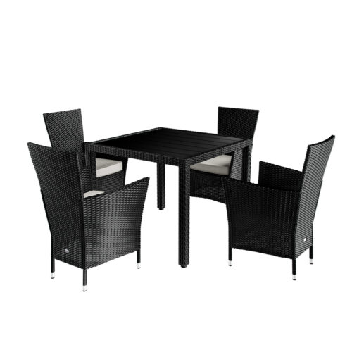 Set de scaune de grădină Riga din poliratan, 5 piese, negru