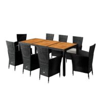 Set de scaune de grădină Verona, 9 piese, poliratan, negru
