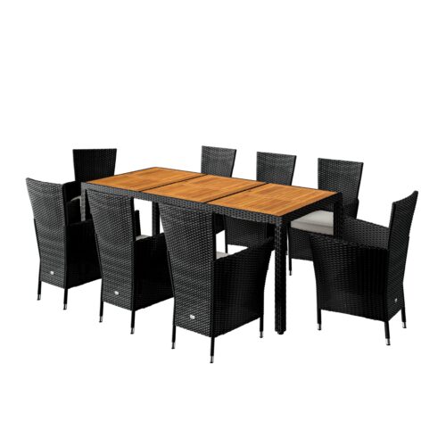 Set de scaune de grădină Verona, 9 piese, poliratan, negru