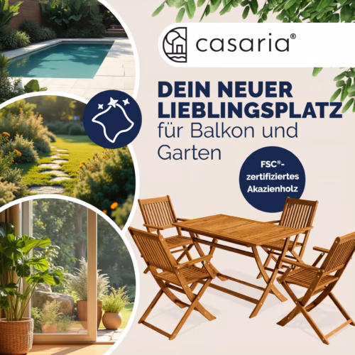 Set gradina si terasa ,masa si 4 scaune pliabile din lemn salcam CASARIA® Sydney Comfort, 5 piese,certificat FSC®