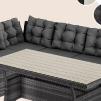 Set de lounge din poliratan negru/crem, blat de masă WPC