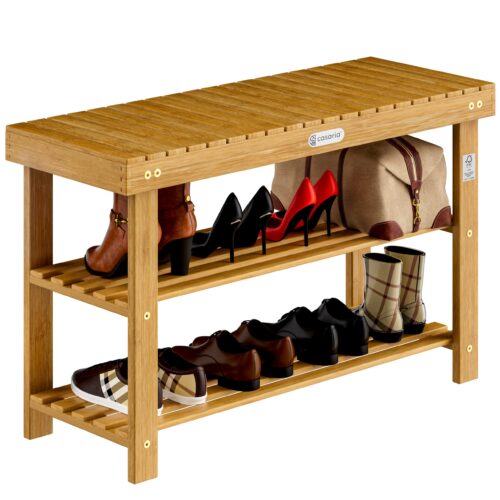 Suport pantofi 2 în 1, lemn de salcâm, certificat FSC®, 90x33x46cm