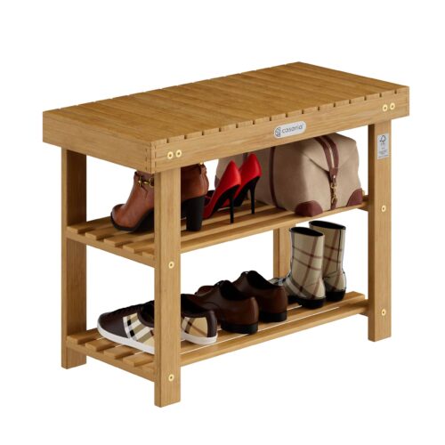 Suport pantofi 2 în 1, lemn de salcâm, certificat FSC®, 70x33x46cm