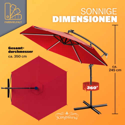 Umbrelă solară LED Mali Roșie Ø350cm Protecție UV 80+ Husă