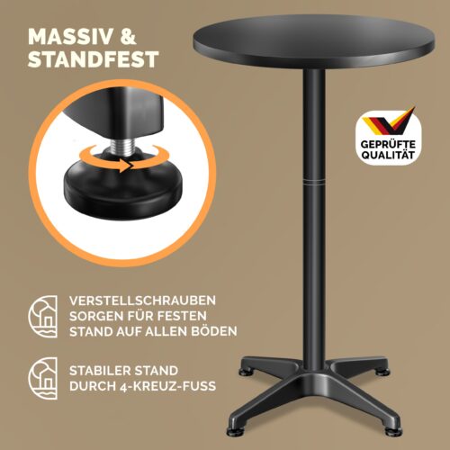 Set de 2 mese în picioare, Ø60cm, înălțime reglabilă 70/115cm, aluminiu, negru