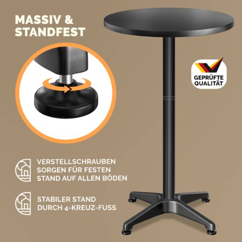 Set de 2 mese în picioare, Ø60cm, reglabile înălțime 70/115cm, pliabile, aluminiu, negru