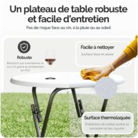 Set masă verticală 2 piese Ø60cm pliabilă cu decor din lemn alb
