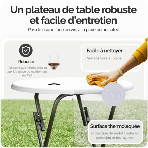 Set masă verticală 2 piese Ø60cm pliabilă cu decor din lemn alb