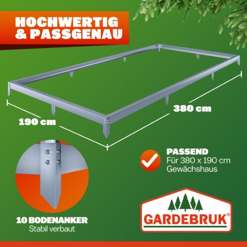 Fundație de oțel pentru seră 380x190x12cm galvanizată