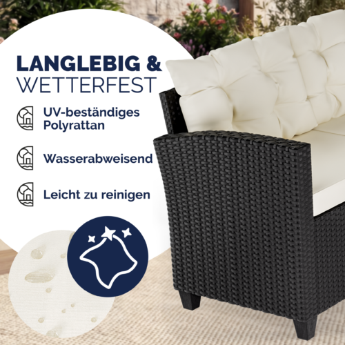 Set de lounge din poliratan negru/crem, blat de masă WPC