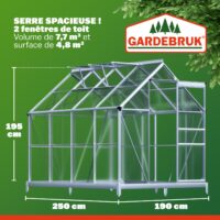Seră din aluminiu 250x190x195cm cu fundație