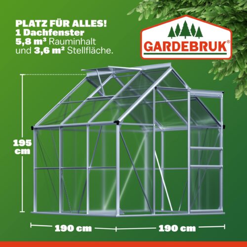 Seră din aluminiu 190x190x195cm cu fereastră de acoperiș