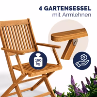 Set gradina si terasa ,masa si 4 scaune pliabile din lemn salcam CASARIA® Sydney Comfort, 5 piese,certificat FSC®