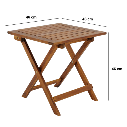 Masă de grădină pliabilă din lemn de salcâm, 46 cm, solidă, economisitoare de spațiu, elegantă