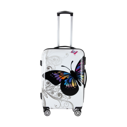 Set valize rigide, 4 piese, roți 360°, geantă cosmetică Butterfly, policarbonat