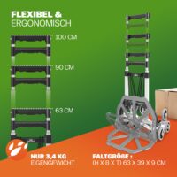 Cărucior manual pentru urcat scări, argintiu/negru, 80 kg, reglabil pe înălțime