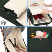 Sac de carucior pentru bebeluși, căptușit, gri-verde