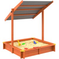 Lada de nisip pentru copii, Spielwerk, acoperis parasolar reglabil, protectie UV 50+, molid, 120 x 120 x 120 cm, Maro,lacuita ecologic