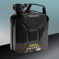 Set de 3 canistre metalice, negre, câte 5 litri + cioc de scurgere