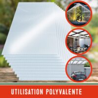 Foi de policarbonat cu pereți dubli, set de 10, grosime 6 mm, transparente, 7 m², rezistente la UV, incasabile