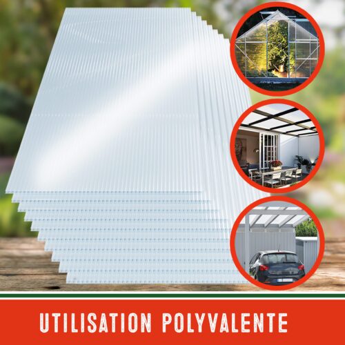 Foi de policarbonat cu pereți dubli, set de 10, grosime 6 mm, transparente, 7 m², rezistente la UV, incasabile