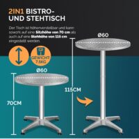 Set masă verticală din aluminiu argintiu, Ø60cm, reglabilă pe înălțime