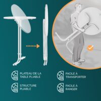Masă pliabilă albă Ø70x110cm, pentru exterior, reglabilă înălțime până la 100kg
