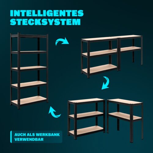 Rafturi rezistente, set de 2, negre, 180x90x40cm, vopsite în câmp electrostatic, 875 kg fiecare