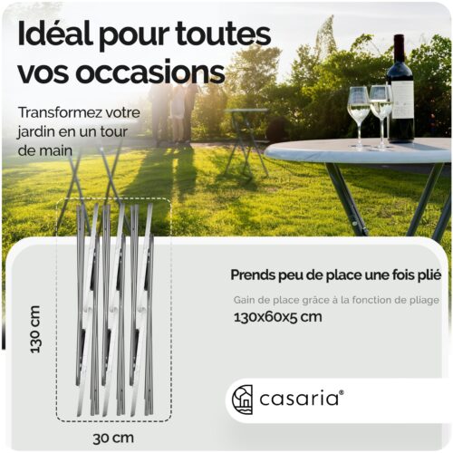 Set de 2 mese de bar pliabile, Ø60cm, aspect marmură, alb, înălțime 110cm