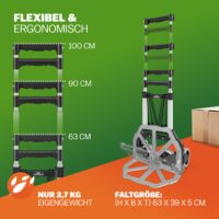 Cărucior manual din aluminiu argintiu/negru, capacitate 80 kg, reglabil pe înălțime