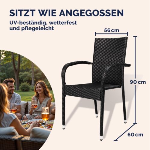Scaun stivuibil Comfort din poliratan, set de 4, negru