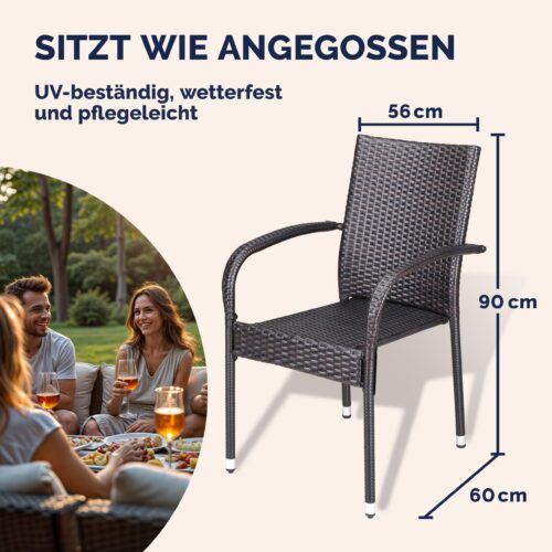 Scaun stivuibil din poliratan Comfort, set 4 piese, maro