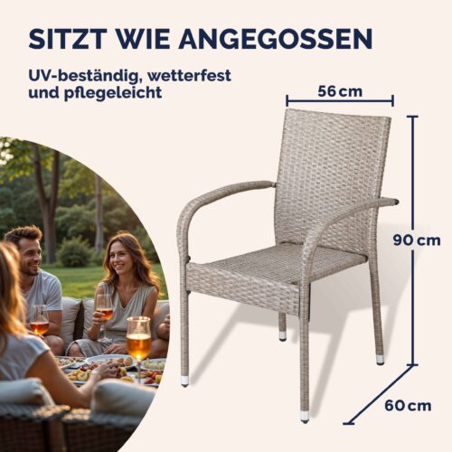 Scaun stivuibil din poliratan Comfort, set 4 piese, crem