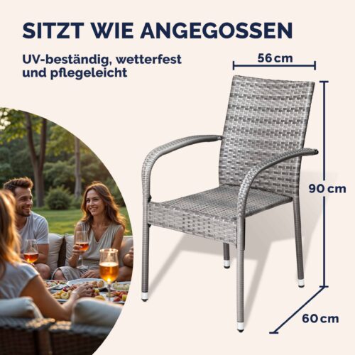 Scaun stivuibil din poliratan Comfort, set de 4, gri