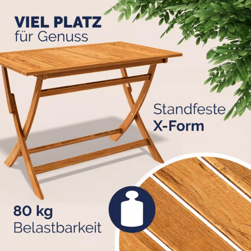 Set gradina si terasa ,masa si 4 scaune pliabile din lemn salcam CASARIA® Sydney Comfort, 5 piese,certificat FSC®