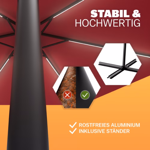 Umbrelă solară LED Mali Roșie Ø350cm Protecție UV 80+ Husă