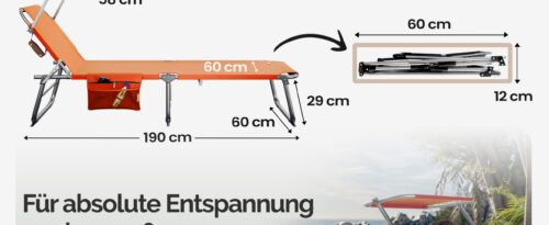 Șezlong de grădină Ibiza Orange 190x59x29cm, parasolar din aluminiu