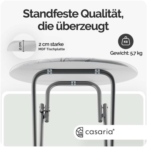 Masă de bar pliabilă Ø60cm aspect marmură albă 110cm înălțime