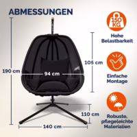Scaun balansoar tip ou suspendat Alvie, antracit, 190x140x110cm