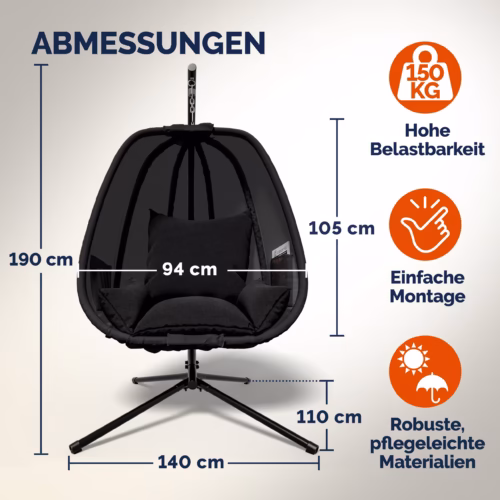 Scaun balansoar tip ou suspendat Alvie, antracit, 190x140x110cm