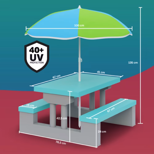 Set de scaune pentru copii cu umbrelă de soare, culoare mentă