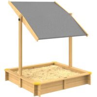 Lada de nisip, maro deschis, 120x120x120cm, cu parasolar rabatabil