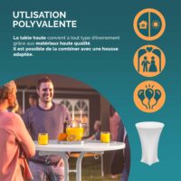 Masă pliabilă albă Ø70x110cm, pentru exterior, reglabilă înălțime până la 100kg