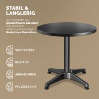 Set de 2 mese în picioare, Ø60cm, înălțime reglabilă 70/115cm, aluminiu, negru