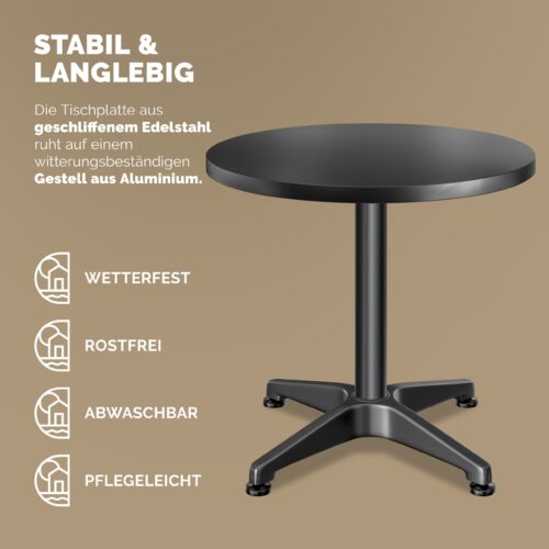 Set de 2 mese în picioare, Ø60cm, înălțime reglabilă 70/115cm, aluminiu, negru