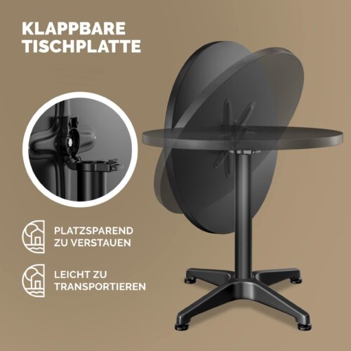Set de 2 mese în picioare, Ø60cm, reglabile înălțime 70/115cm, pliabile, aluminiu, negru