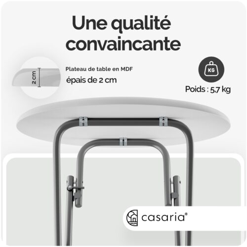 Set masă verticală 2 piese Ø60cm pliabilă cu decor din lemn alb