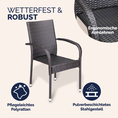 Scaun stivuibil din poliratan Comfort, set 4 piese, maro