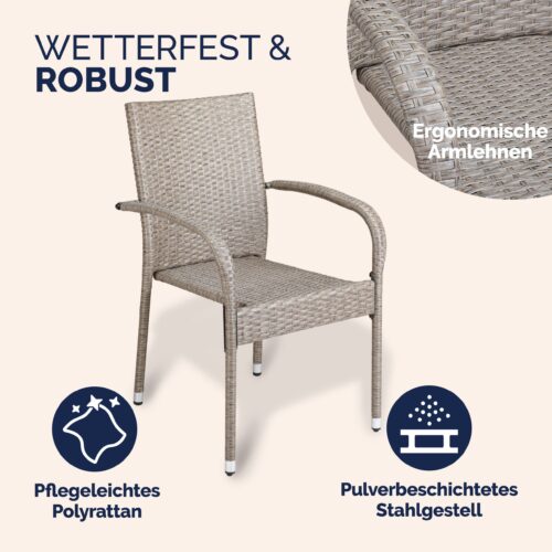 Scaun stivuibil din poliratan Comfort, set 4 piese, crem