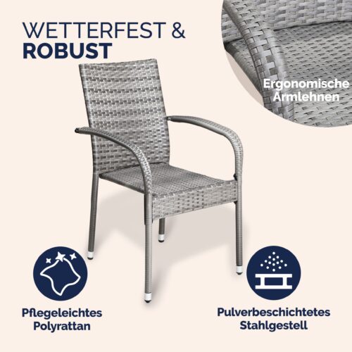Scaun stivuibil din poliratan Comfort, set de 4, gri